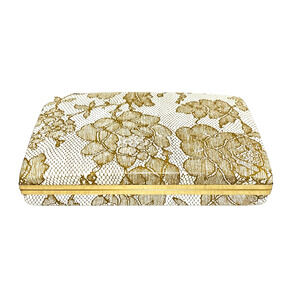 Vintage Mele Jewelry Box Case Portable Mid Century Gold Lace Pattern Hinge Lid